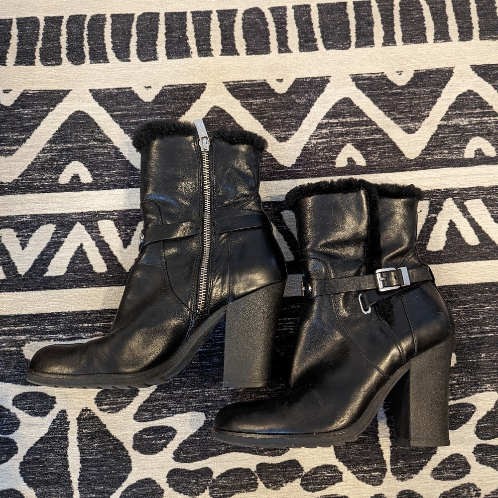 MICHAEL KORS Black Leather Booties Size 9 Side zip‎ ; side buckle - Picture 6 of 12